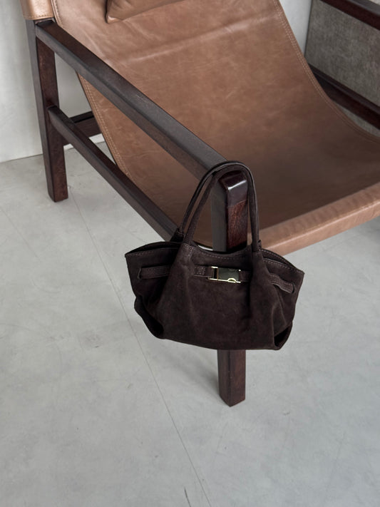 Tas suède donkerbruin/creme