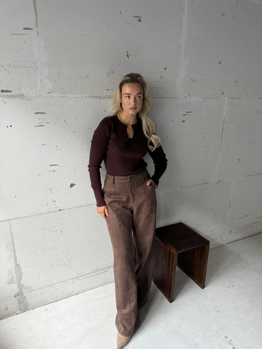 Top v hals rib Brown