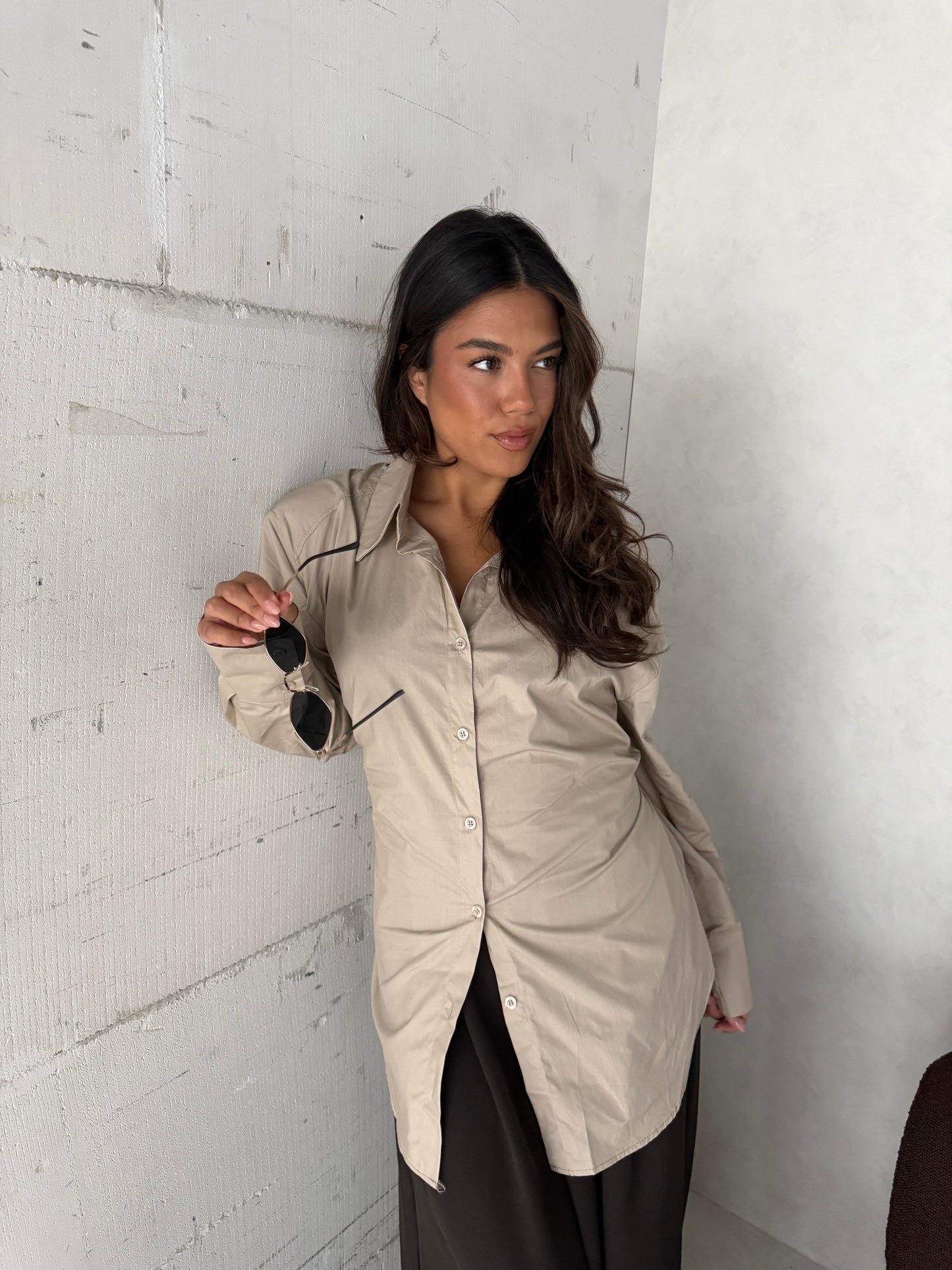 Blouse getailleerd beige