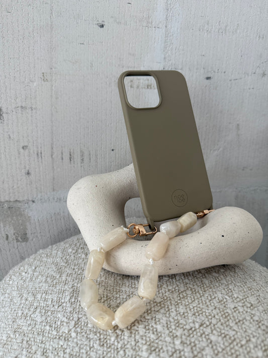 Taupe/groen hoesje + koord