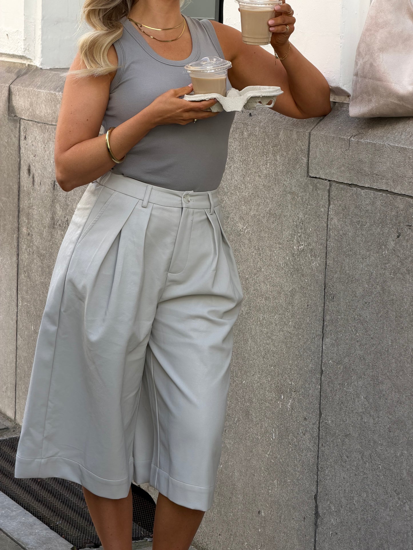 Leather short beige