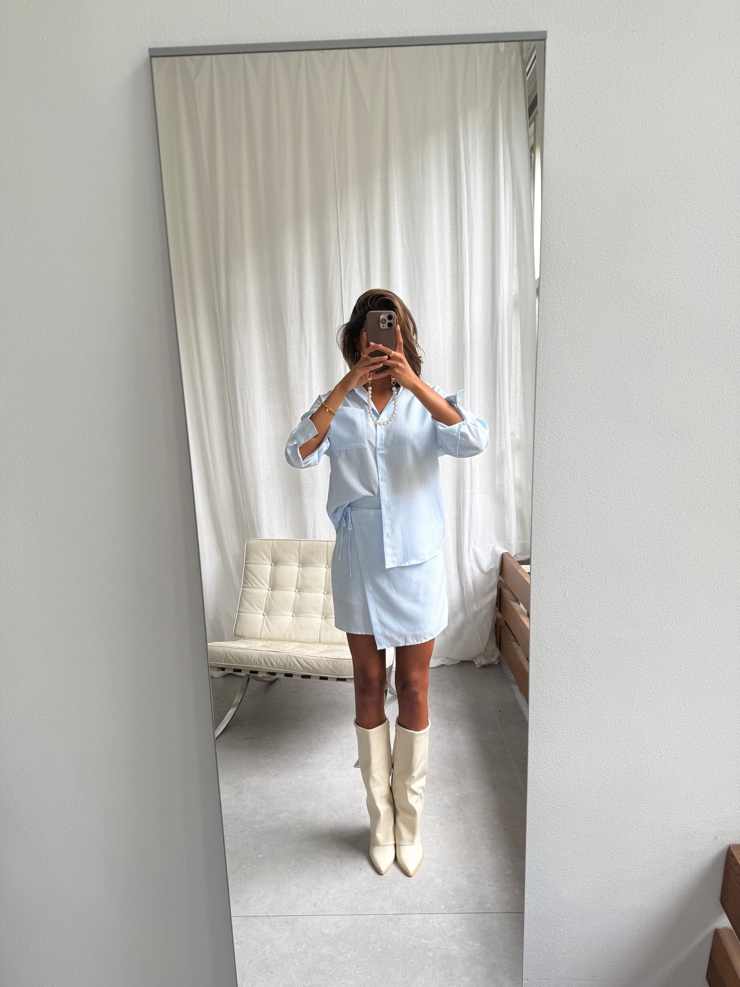 Blauw gestreepte set