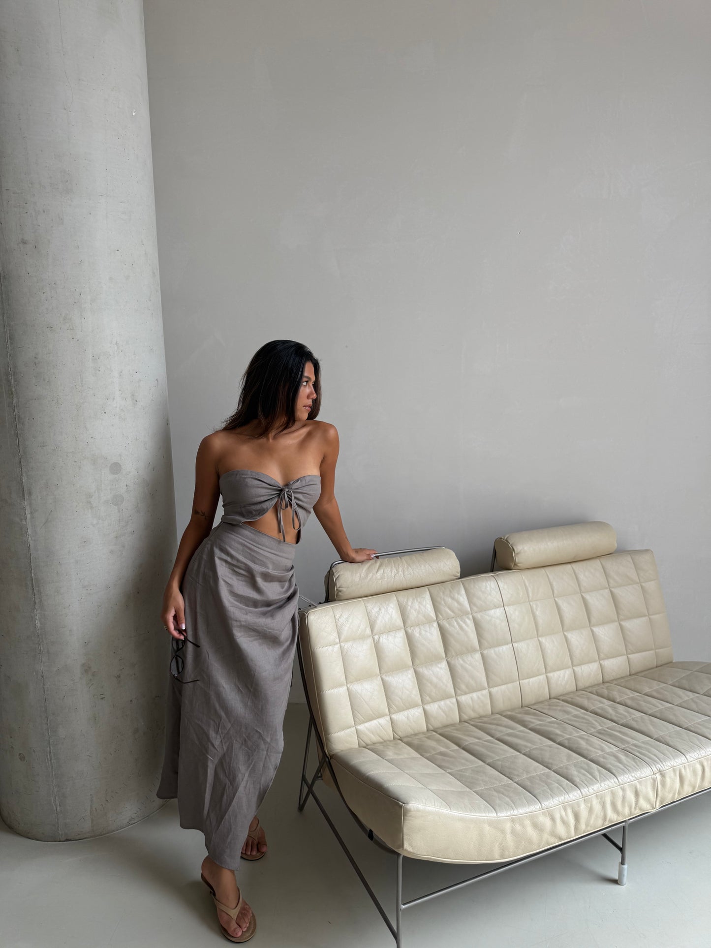 Jurk open taupe