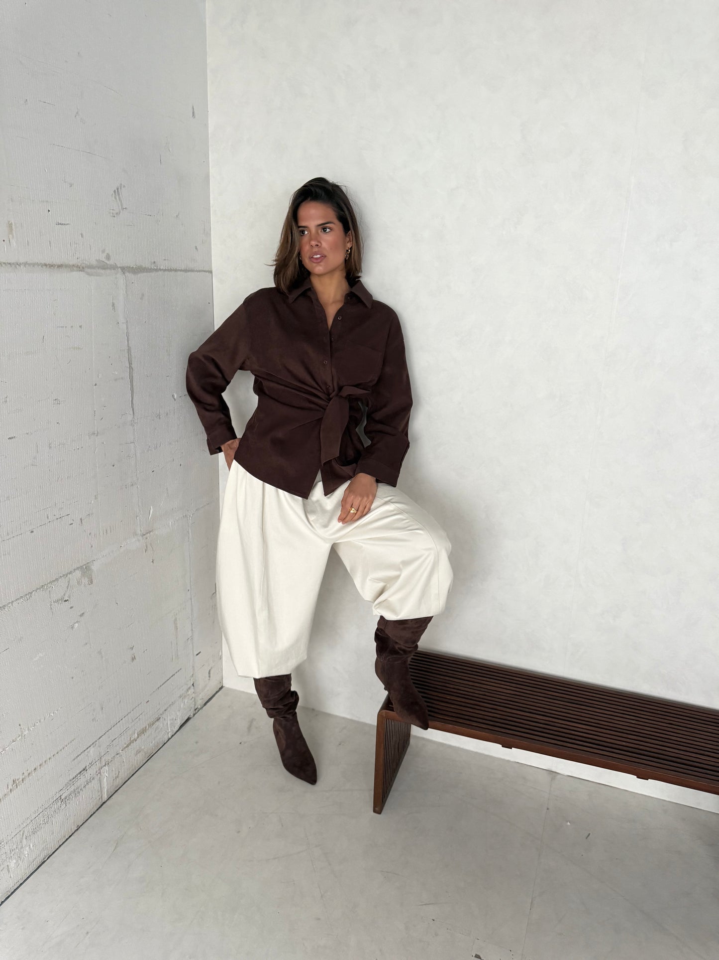 Blouse met strik bruin