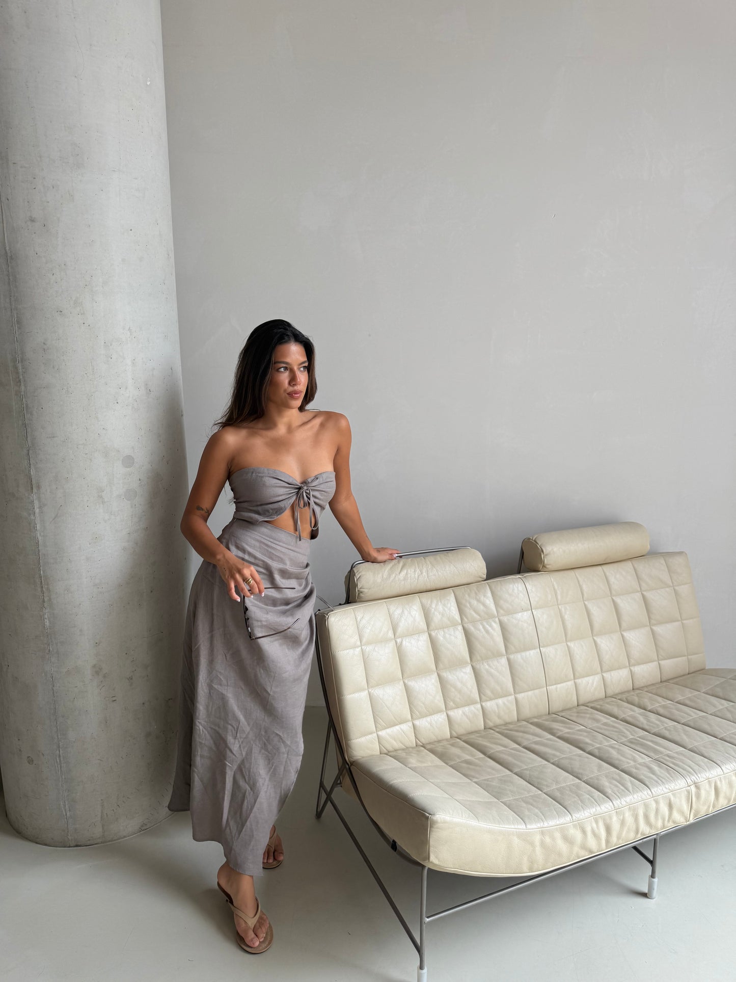 Jurk open taupe