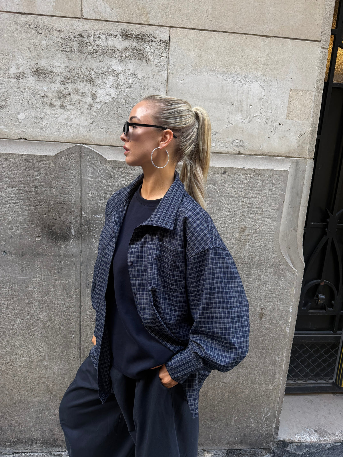 Geruite blouse navy