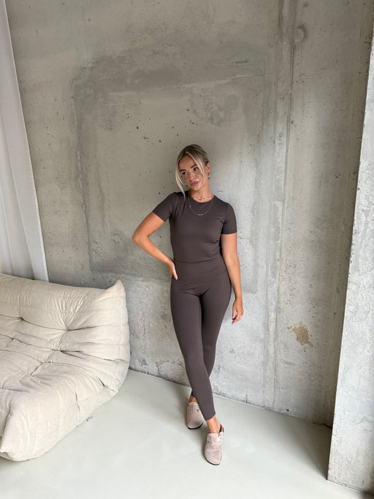 Sportset korte mouw bruin