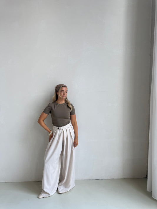 Pantalon plooi crème