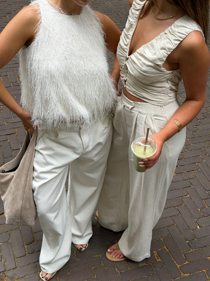 Top met knoopjes beige