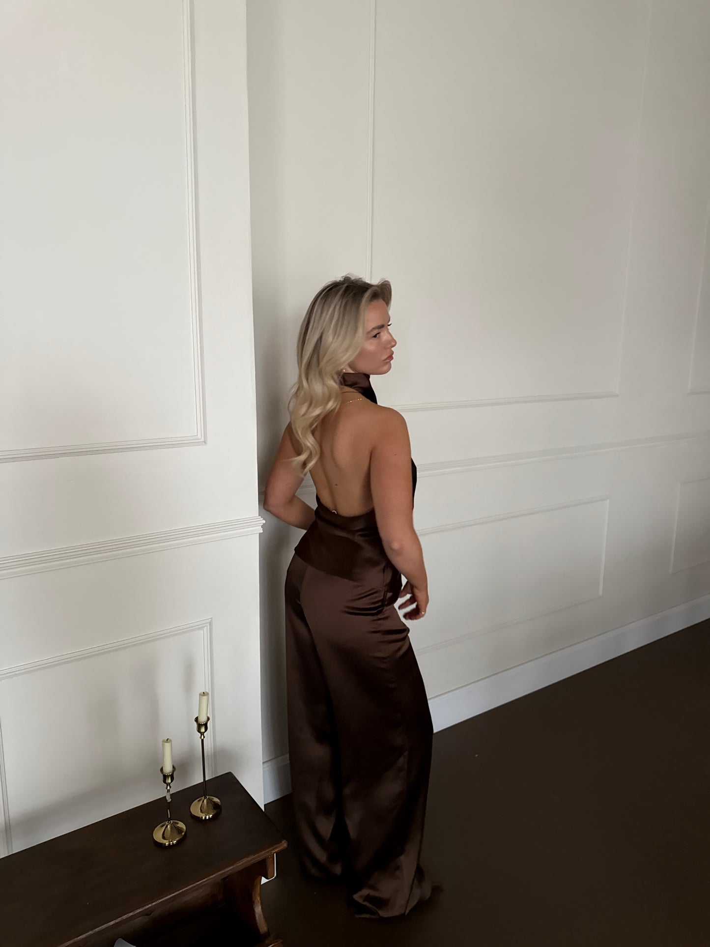 Pantalon bruin satijn