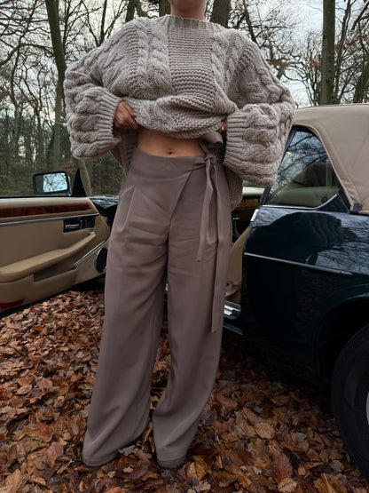 Pantalon taupe met strik