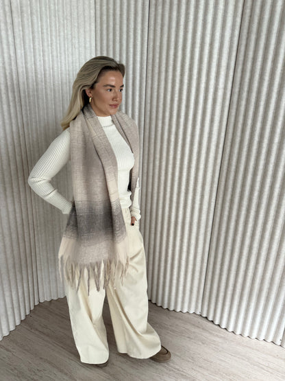 Sjaal geblokt crème