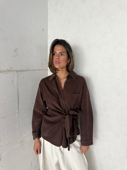 Blouse met strik bruin