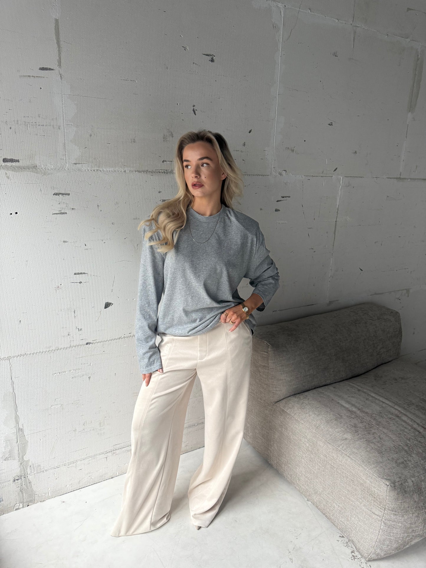 Suede-look pantalon beige