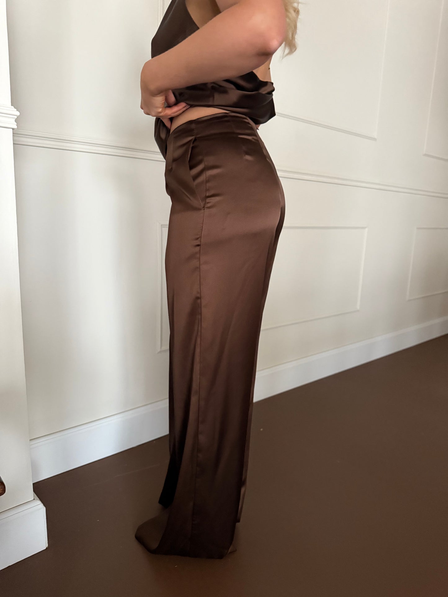 Pantalon bruin satijn