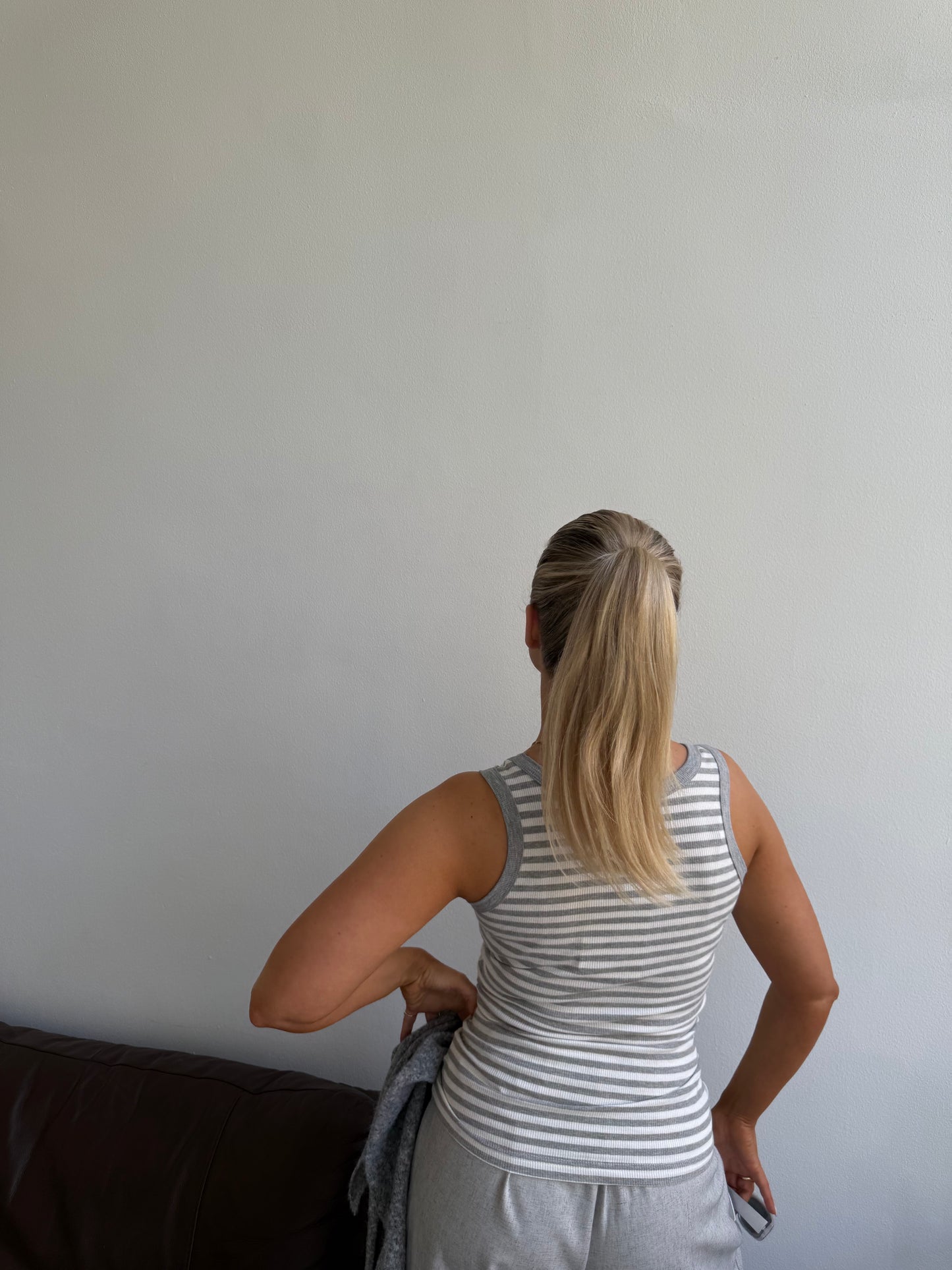 Tanktop grijs met streep
