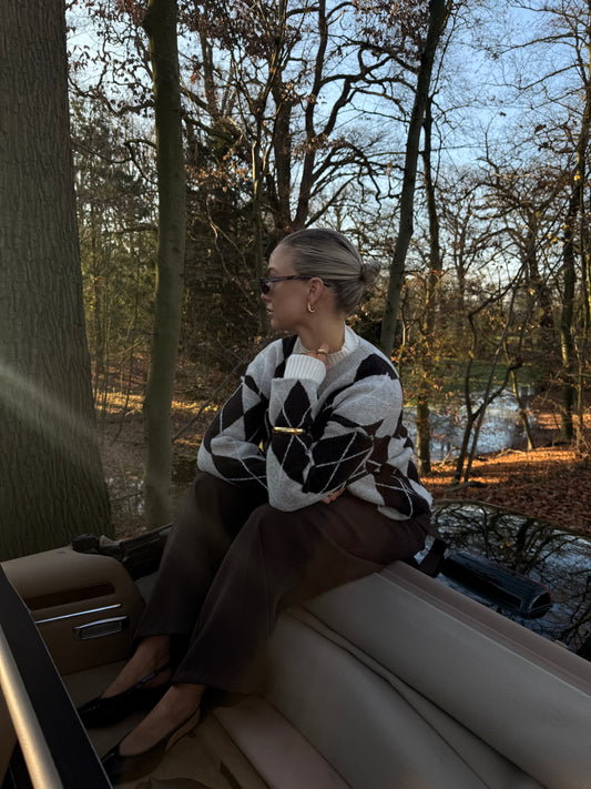 Ruit trui bruin en beige