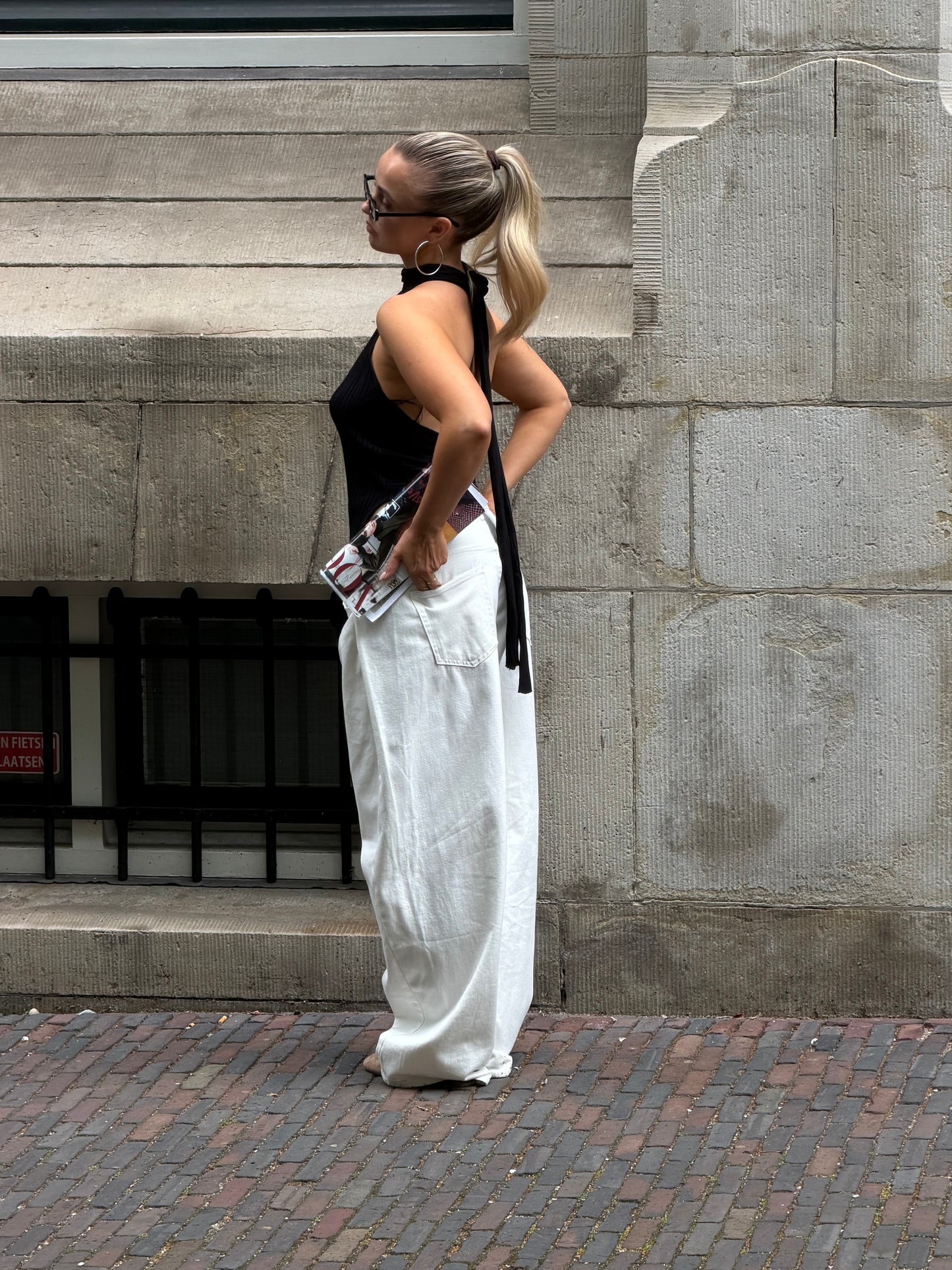 Creme broek met plooi