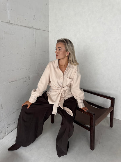 Blouse met strik beige