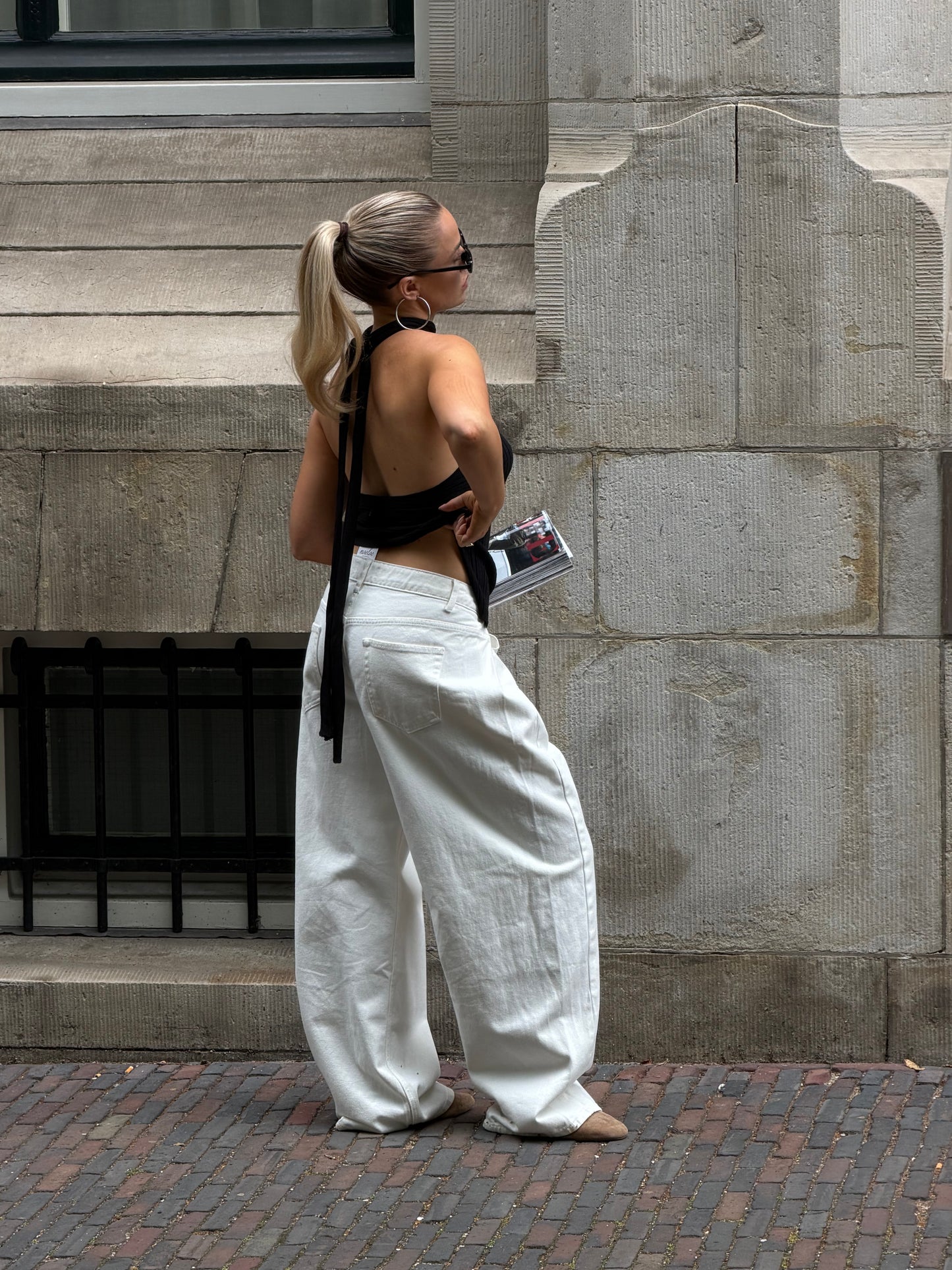 Creme broek met plooi