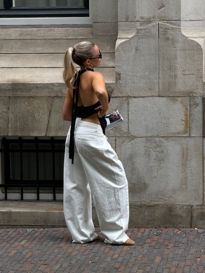 Creme broek met plooi