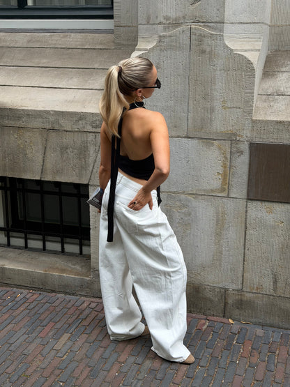 Creme broek met plooi