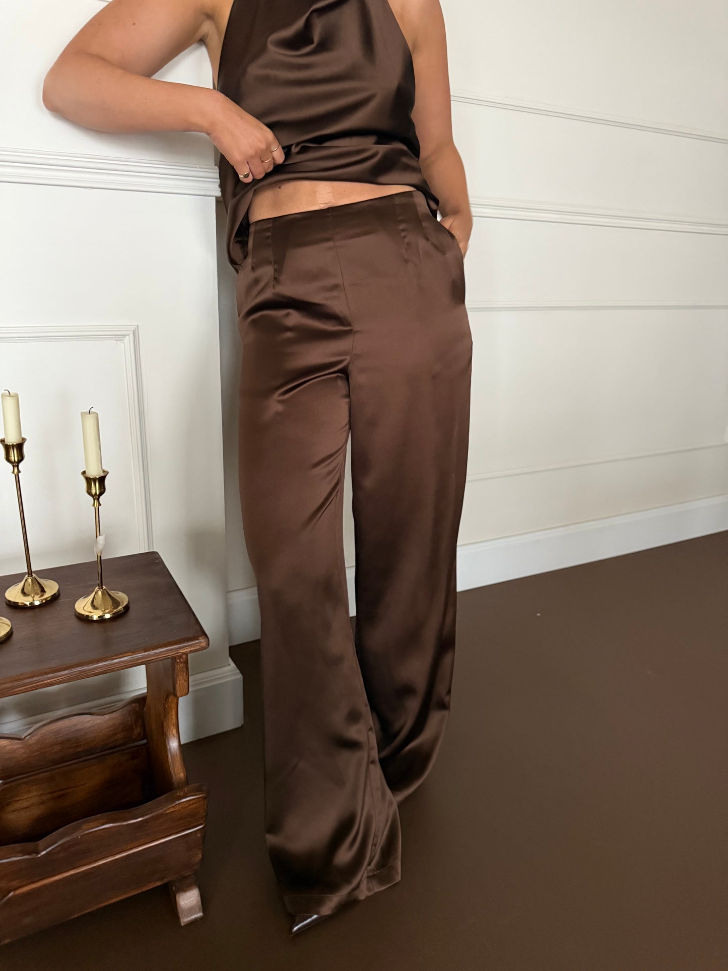 Pantalon bruin satijn