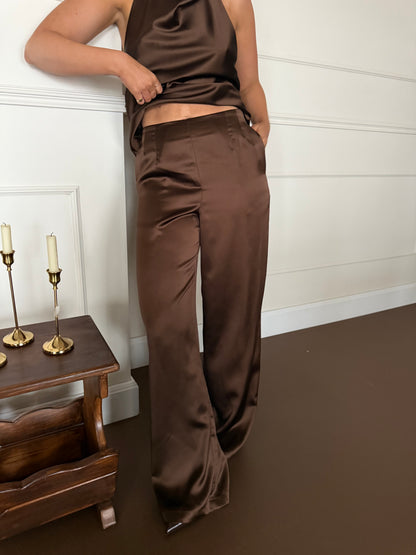 Pantalon bruin satijn