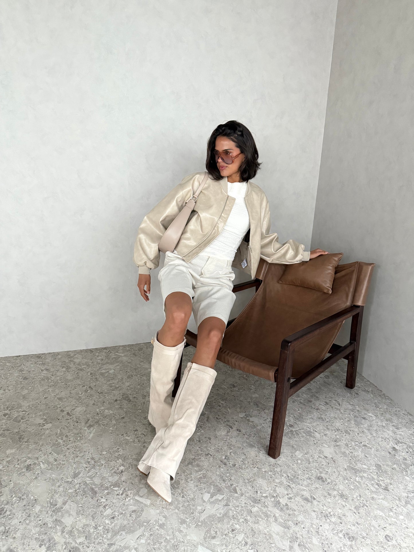 PU Leather Jacket Cream
