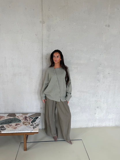 Vest schuin knoop khaki