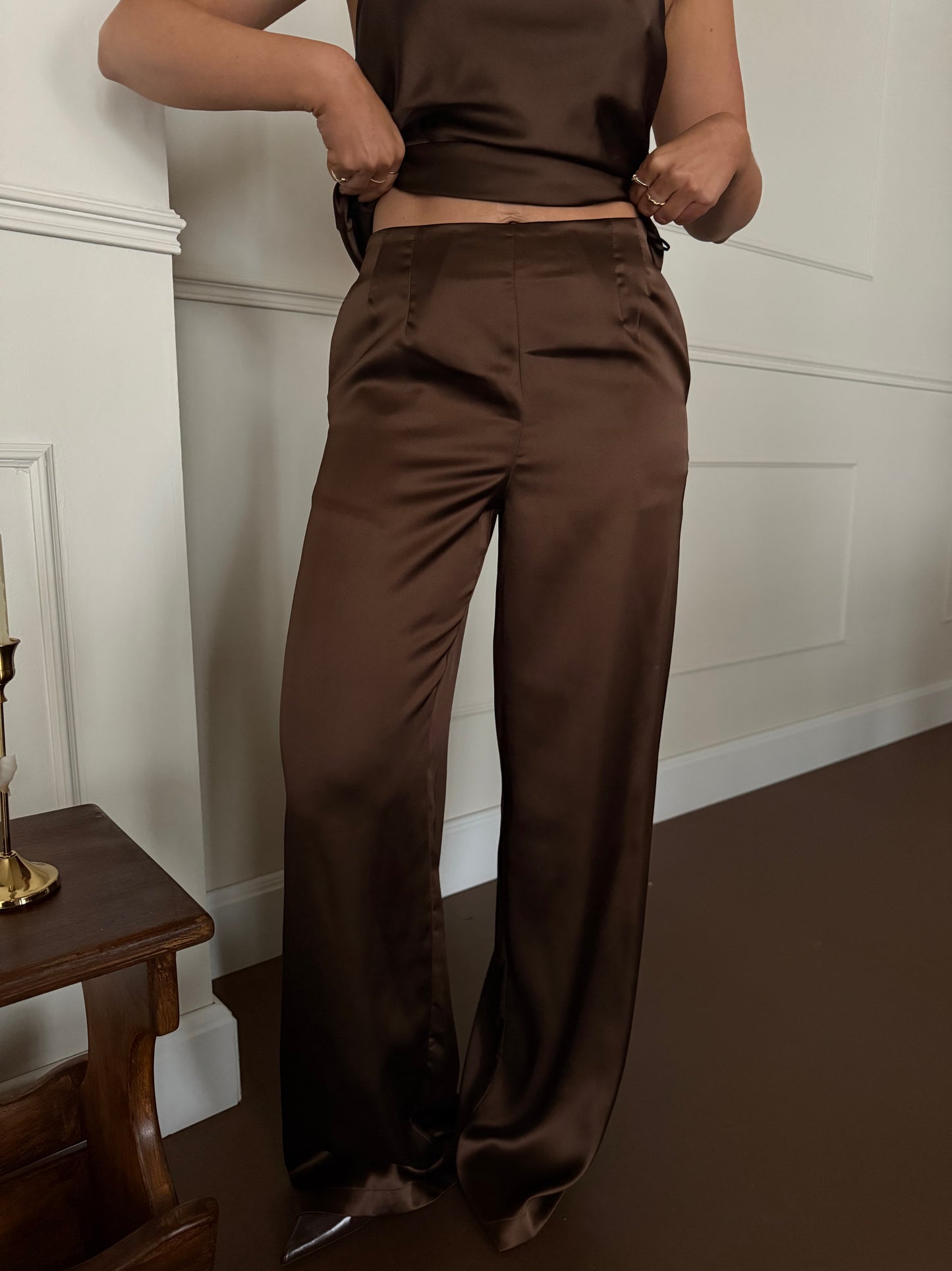 Pantalon bruin satijn