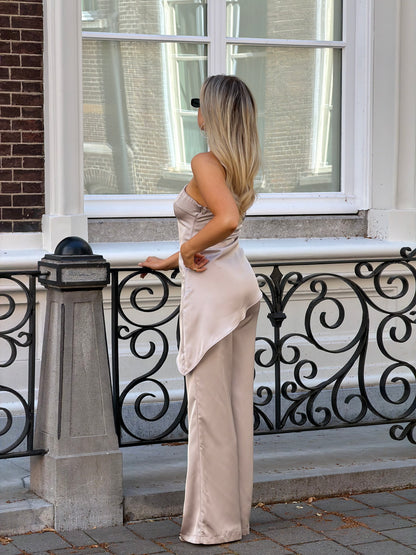Satijn beige broek