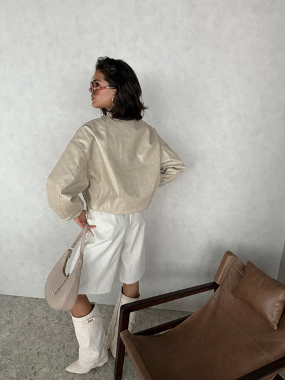 PU Leather Jacket Cream
