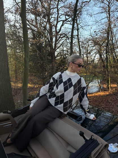 Ruit trui bruin en beige