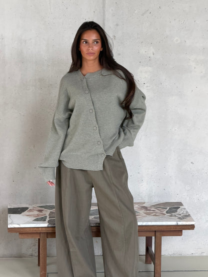 Vest schuin knoop khaki