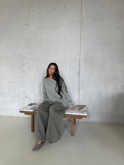 Vest schuin knoop khaki