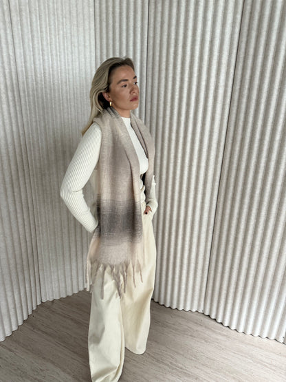 Sjaal geblokt crème