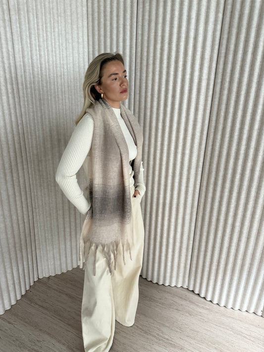 Sjaal geblokt crème