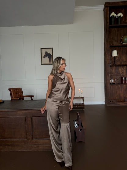 Pantalon taupe satijn