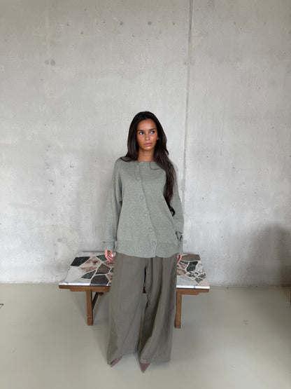 Vest schuin knoop khaki