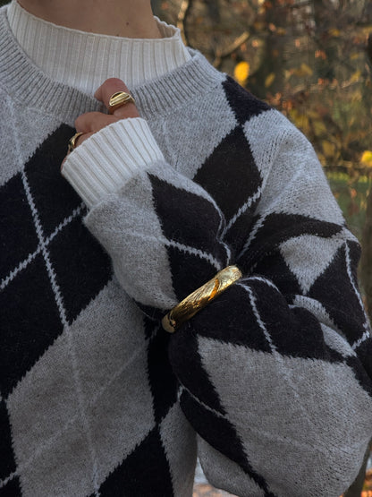 Ruit trui bruin en beige