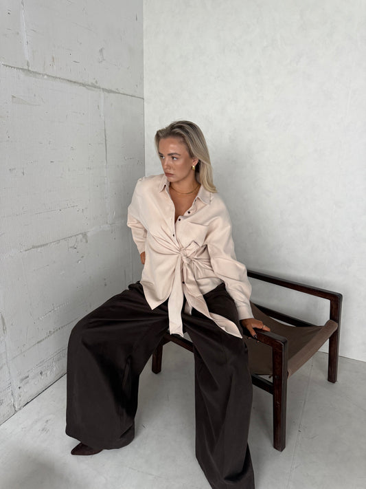 Blouse met strik beige