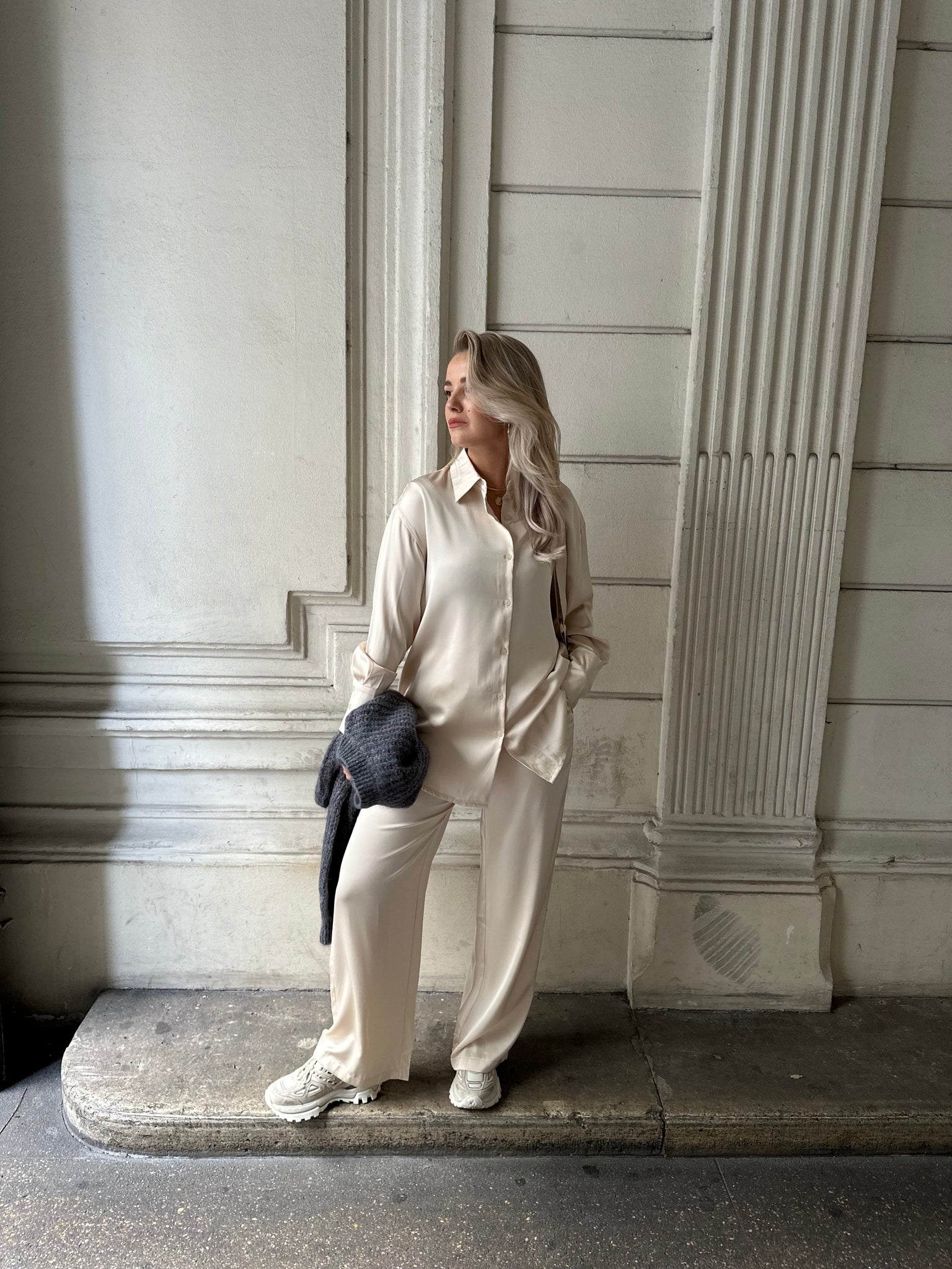 Pantalon satijn creme