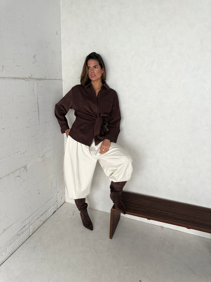 Blouse met strik bruin