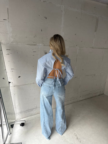 Blouse blauw met schoudervulling