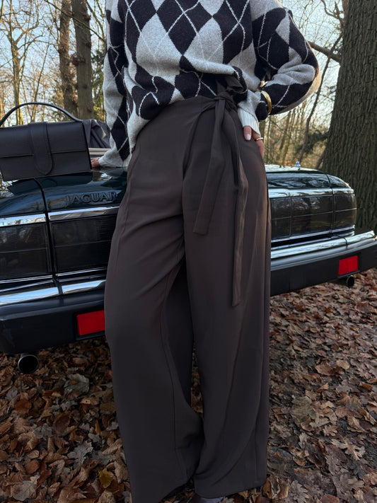 Pantalon bruin met strik