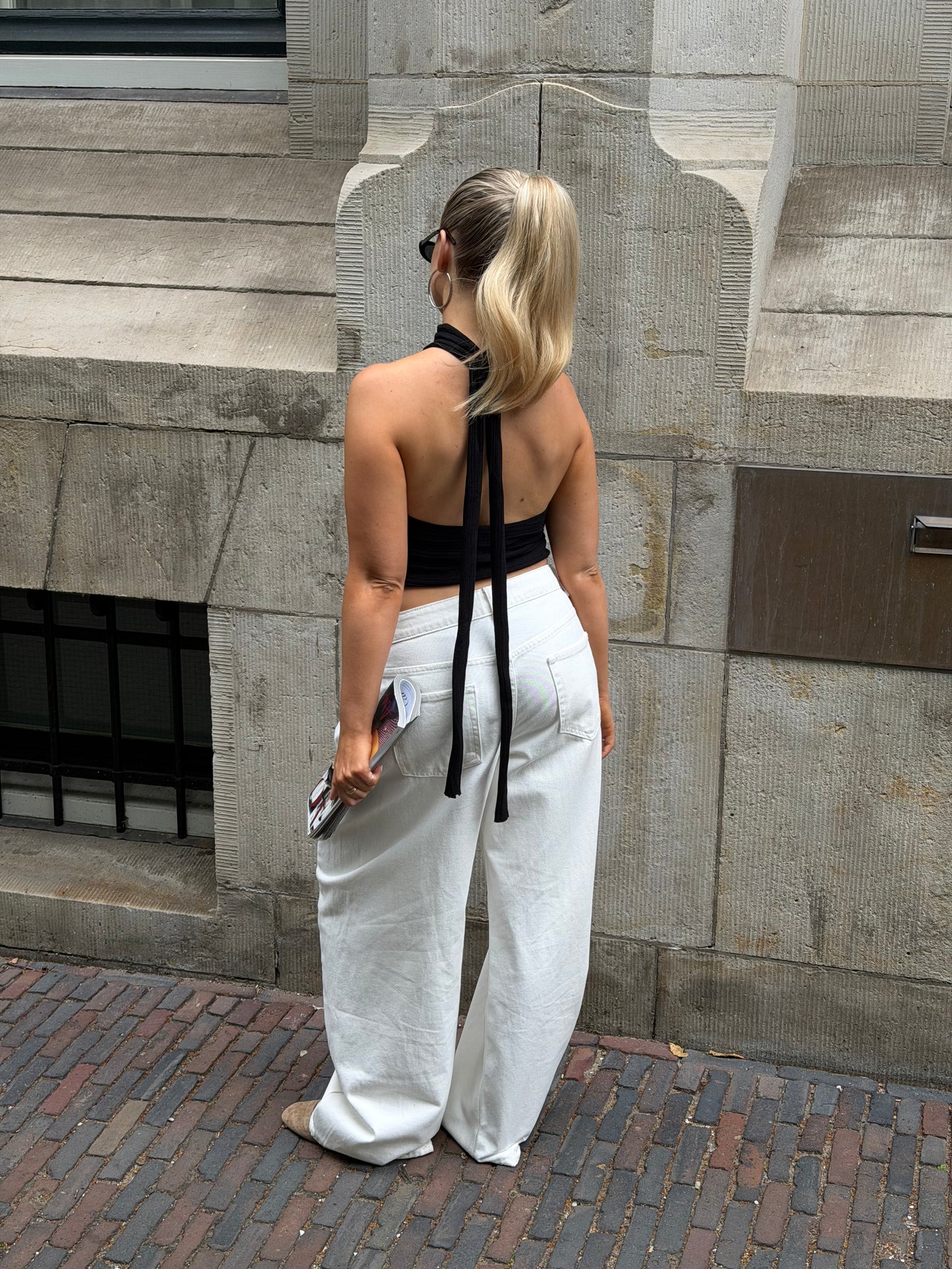 Creme broek met plooi