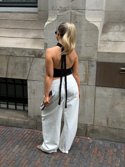 Creme broek met plooi