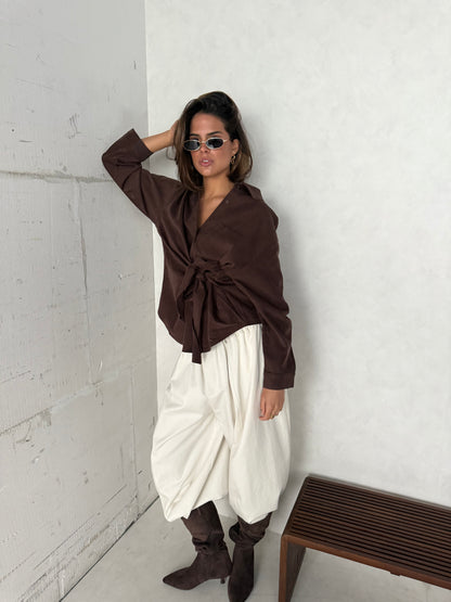 Blouse met strik bruin