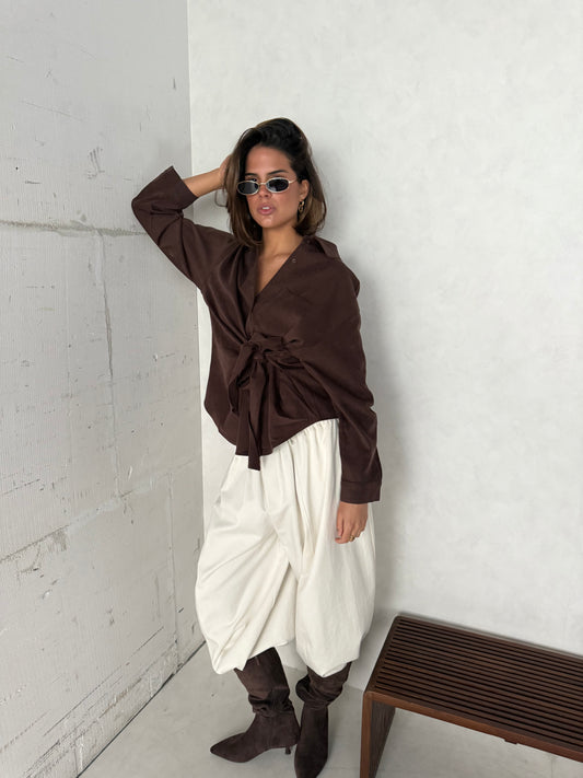 Blouse met strik bruin